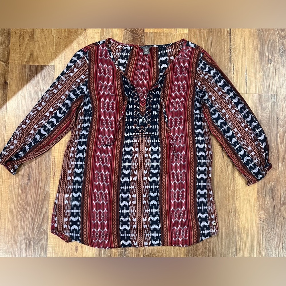 American Eagle Boho Front Tie 3/4 Sleeve Peasant Blouse (Size: Med)(EUC)